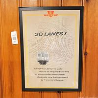 Full view of framed TTC poster on wall