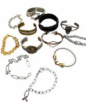 Group shot of all eleven metal bracelets arranged flat