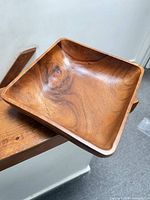 Overall view of square wood bowl top angle