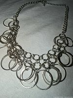 Full view of necklace showing ring clusters and extender chain