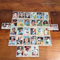 All 29 baseball cards laid out face up