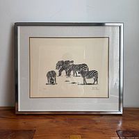 Front view showing entire framed print with zebras