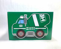 Front view of boxed Hess plush cement mixer