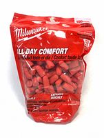 Front of sealed Milwaukee ear plug bag showing branding and contents