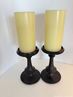 Front view showing both candle holders with LED candles installed