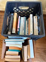 Overall lot showing crate and box filled with books