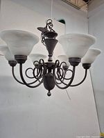 Full view of 6-light chandelier showing all shades and frame