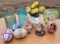 Group shot of entire Easter decor lot on table outdoors