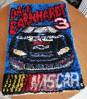 Full view of latch hook rug showing entire design and dimensions perspective