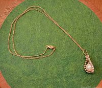 Full view of necklace laid flat showing chain length and pendant
