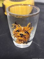 Front view showing Yorkshire Terrier motif on shot glass