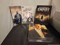 Front view of all three DVD cases: Boardwalk Empire slipcover, Nobel, Twenty Twelve plus Boardwalk Empire digipack