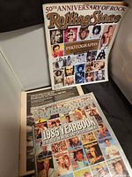 Front covers of Rolling Stone Photographs issue and 1985 Yearbook visible