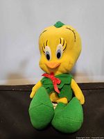 Front view of Tweety Bird plush showing outfit and overall condition