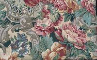Close-up of floral cotton fabric showing colour palette and weave