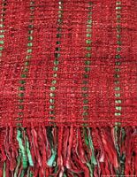 Close view of woven texture and fringe
