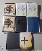 All six boxed memory books arranged for overview