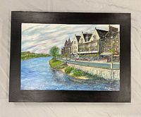 Front view of the acrylic painting on wood showing entire artwork and black border