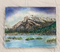 Full view of pastel mountain landscape painting