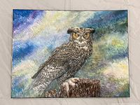 Front view of the owl painting on canvas