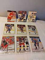 Overall view showing all nine NHL hockey cards