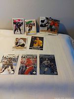 Overall view of all nine NHL card items laid out