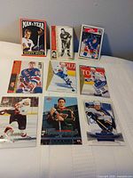Overall shot of all nine hockey cards laid out
