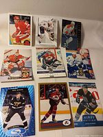 Nine NHL cards in plastic sleeve overview
