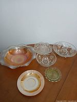 Group shot showing all six vintage glass pieces