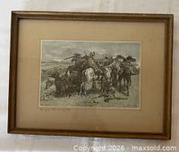 Full view of framed Remington lithograph with mat and frame