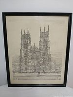 Front view of framed pencil drawing showing full artwork and frame