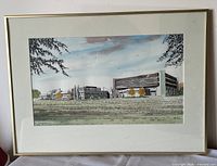 Frontal view of framed artwork showing full composition, mat and frame