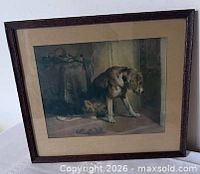 Frontal view of framed print standing upright