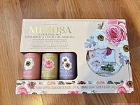 Front view of boxed Mimosa cocktail set showing all contents