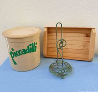 Overall view of canister, tray, and stand