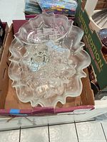 Three frosted glass dishes stacked in box