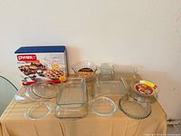 Group shot of all glass bakeware, boxed set visible