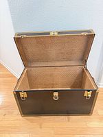 Trunk open showing interior lining and hardware