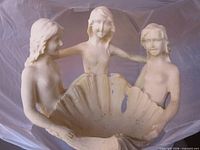 Close view of women’s upper bodies around shell