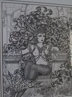 Close-up of mermaid ink drawing detail