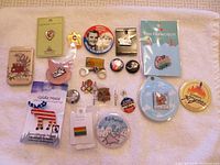 Group shot of all pins laid out on towel