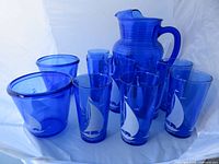 Full set: pitcher, eight tumblers, two ice buckets