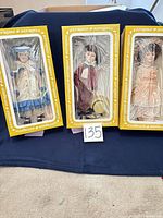 All three boxed Effanbee Abigail dolls front view