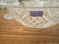 Close-up of serving bowl with original Marquis label showing star/diamond cut