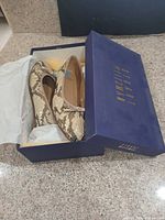 Pair of sequin snake-print ballet flats in original box