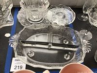 Oblong divided serving dish with floral etch