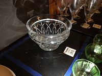Side view of clear cut crystal bowl on table
