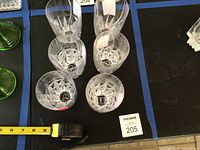 Top view showing six Mikasa crystal tumblers grouped together