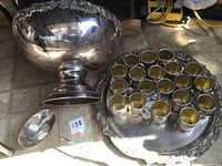 punch bowl, tray, ladle, and cups full view