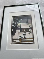 Full view of framed signed winter landscape artwork